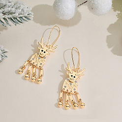 Золотой Серьги обруча сплава горный хрусталь, Рождественский олень, золотые, 64x18 мм