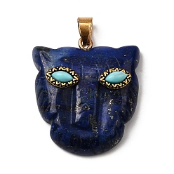 Ляпис-Лазурь Подвески из окрашенного натурального лазурита и синтетической бирюзы, подвески с леопардовым принтом и латунной фурнитурой и петлями, золотые, 32.5x29x10 мм, отверстие : 6x4 мм