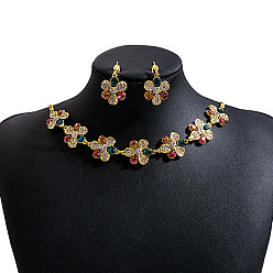 Золотой Комплекты серег и ожерелий из сплава с цветочным узором и стразами в стиле бохо, золотые, 354 мм