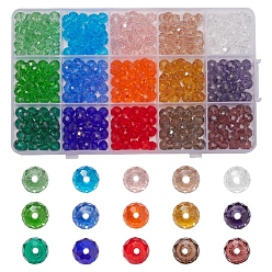 Mixed Color 450Pcs 15 Colors Glass Beads, Faceted, Rondelle, Mixed Color, 8x6mm, Hole: 1mm, 30pcs/color