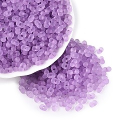 Orchidéeée Moyen Perles de rocaille en verre transparent dépoli fgb, arachide, trou rond, teint et cœur, moyen orchidée, 5.5~6.5x3.5~5x3~3.5mm, Trou: 1.2~1.5mm, environ 4500 pcs / livre