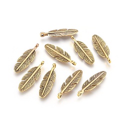 Античное Золото Подвески из тибетского серебра, без свинца, без никеля и без кадмия, перо, античное золото , длиной около 30 мм , шириной 9 мм , толщиной 2 мм , отверстие : 2 мм