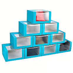Light Sky Blue Foldable Cardboard Gift Cap Storage Boxes with Clear PVC Window, Square, Light Sky Blue, 19.5x19.5x12cm