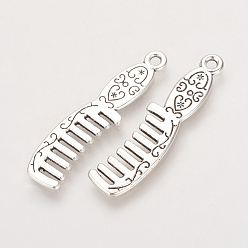 Argent Antique Pendentifs en alliage de style tibétain, peigne, sans cadmium et sans plomb, argent antique, 34.5x9x1.5mm, trou: 1.5 mm, environ 670 pcs / 1000 g