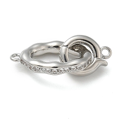 Платина Реечное покрытие латунь микро паве прозрачный кубический цирконий складные застежки, долговечный, без свинца и без кадмия, овальные, платина, овальный : 12x9.5x2.5 mm, отверстие : 1.2 мм, застежка : 18x11.5x3 mm, отверстие : 1.2 мм