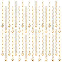 Chapado en Oro Real 18K 36 Extensor de cadena de bordillo de latón con revestimiento de bastidor de piezas, Cadenas terminales con dije de corazón, real 18 k chapado en oro, 58 mm