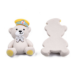 Gainsboro Opaque Resin Cabochons, Nautical Theme, Bear with Captain's Hat, Gainsboro, 31x22.5x7.5mm