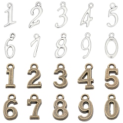 Mixed Color Tibetan Style Alloy Pendant Sets, Including Number 0~9, Mixed Color, 17.5~20x6~17.5x1mm, Hole: 1.5mm, 200pcs/box