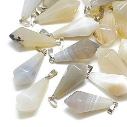 Натуральный Агат Натуральный белый агат подвески, со случайной защелкой из нержавеющей стали, двухконусные, 29~33x11~12 мм, отверстие: 7x3.5 мм или 6x2 мм