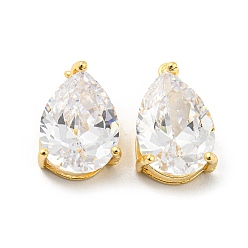 Настоящее золото 18K Латунные подвески, со стеклом, слезинки, реальный 18 k позолоченный, 17x10.5x6 мм, отверстие : 1 мм