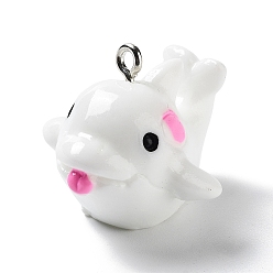 Whale Непрозрачные подвески смолы, Подвески в виде животных с железными петлями с платиновым покрытием, кит, 19.5x25.5x16 мм, отверстие : 2 мм