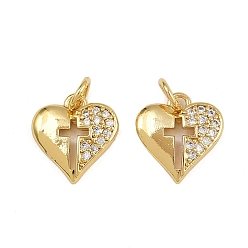 Настоящее золото 16K Латунные микро проложить кубического циркония подвески, сердце прелести, с целью перехода в кольце, реальный 16 k позолоченный, 12x11.5x2.5 мм, отверстие : 3.5 мм