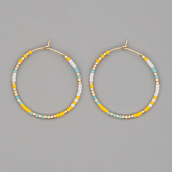 Желтый Большие серьги-кольца из богемского стекла, золотые, желтые, 33x33 мм