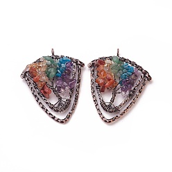 Смешанные камни Натуральный смешанный камень, с латунной фурнитурой , щит, Красная медь, 57~59x47.5x8 мм, отверстие : 5 мм