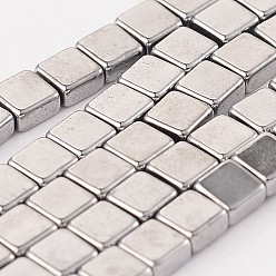 Platinum Plated Electroplate Non-magnetic Synthetic Hematite Square Bead Strands, Platinum Plated, 4x4x2mm, Hole: 1mm, about 100pcs/strand, 15.74 inch