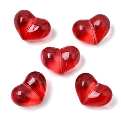 Красный Прозрачные стеклянные бусины, окрашенная и подогревом, сердце, красные, 15.5x21x11.5 мм, отверстие : 1.5 мм