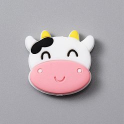 Pink Silicone Beads, Cow, Pink, 28x29.5x7.5mm, Hole: 2mm