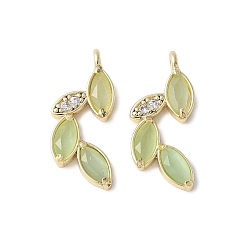 Настоящее золото 18K Латунные микро проложить кубического циркония подвески, лист прелести, с кошачий глаз, стойки покрытие, долговечный, без кадмия и без свинца, реальный 18 k позолоченный, 20.5x8.5x3 мм, отверстие : 1.5 мм