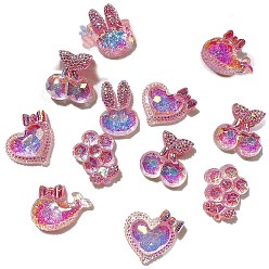 Pink Двухцветные смоляные кабошоны, с блеском порошок, разнообразные, розовые, 17~26 мм