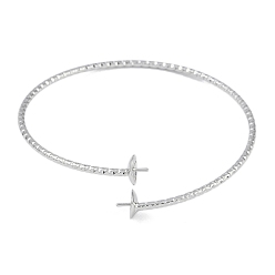 Платина Изготовление латунного текстурированного открытого браслета-манжеты, за половину пробурено бисера, без кадмия, без никеля и без свинца, платина, 0.2 см, внутренний диаметр: 2-3/8 дюйм (6.15 см), штифты : 1 мм, лоток : 8 мм