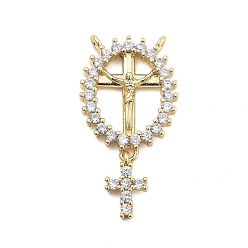 Настоящее золото 18K Латунные микро проложить кубического циркония подвески, долговечный, без кадмия и без свинца, реальный 18 k позолоченный, 28.5x15x2.5 мм, отверстие : 1.2 мм