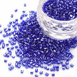 Blue Glass Bugle Beads, Transparent Colours Luster, Blue, 2.5~3x2mm, Hole: 0.9mm, about 15000pcs/pound