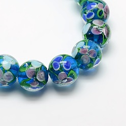 Bleu Dodger Main fleurs intérieure perles rondes de Murano brins, Dodger bleu, 11x12mm, Trou: 2mm, Environ 33 pcs/chapelet, 14.17 pouce
