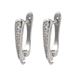 Платина Латунные серьги-кольца из прозрачного кубического циркония, защёлка с петлёй, долговечный, стойки покрытие, без свинца и без кадмия, платина, 18x10x3.5 мм, отверстие : 1.4 мм, штифты : 0.8 мм