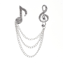 Платина Мужская брошь из сплава на лацкане, с кристально горный хрусталь, для карьеры костюм смокинг рубашки галстук шапка шарф, музыкальная нота, платина, 137 мм, штифты : 0.7 мм