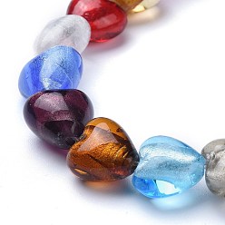 Colorful Handmade Silver Foil Lampwork Beads Strands, Heart, Colorful, 12x11~13x8~9mm, Hole: 1.2mm, about 33pcs/Strand, 14.96 inch(38cm)