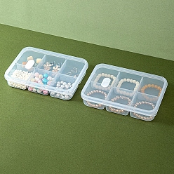 Clear Rectangle Transparent Plastic Bead Containers, with Hinged Lid and 6 Grids for Jewelry Small Accessories, Clear, 21x15.5x4.2cm, 2pcs/set