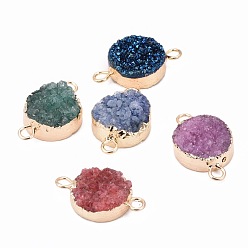 Натуральный Агат Плоские круглые соединители из натурального агатового агата, с золотой тон латуни нахождения, 15~16x22~25x4~10 мм, отверстие : 2 мм