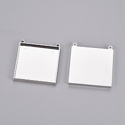 Platinum 2-Hole Tibetan Style Pendant Cabochon Settings, Square Tray, Lead Free and Cadmium Free, Platinum, 49x49x2mm, Hole: 3.5mm