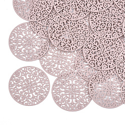 Pink 430 соединительные звенья нержавеющие, окрашеные, гравированные металлические украшения, плоско-круглые, розовые, 30x0.3 мм, отверстие : 1.6 мм