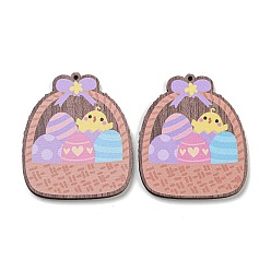 Egg Большие подвески из дерева с односторонним принтом, пасхальные прелести, яйцо, 50.5x42.5x2.5 мм, отверстие : 1.6 мм