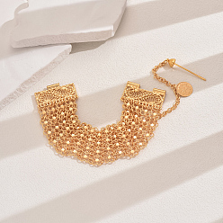 Настоящее золото 18K Браслеты из полого сплава со звездами и кольцами для женщин, реальный 18 k позолоченный, 8-1/8 дюйм (20.5 см)