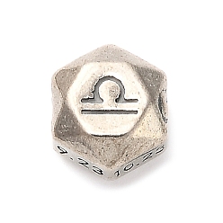 Весы S925 бусины из стерлингового серебра, граненая полигона, античное серебро, созвездие, Весы, 7.5x7x6 мм, отверстие : 3 мм