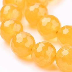 Orange Natural Malaysia Jade Beads Strands, Dyed, Faceted, Round, Orange, 12mm, Hole: 1.2mm, about 32pcs/strand, 14.9 inch