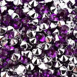 Темно-Фиолетовый Имитация taiwan акриловый горный хрусталь указал назад кабошоны, граненые, алмаз, темно-фиолетовый, 3x2 мм