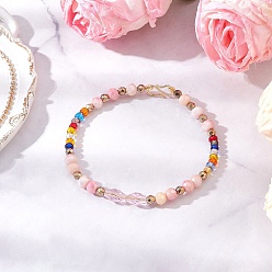 Pink Стекло вышитый бисером браслеты для женщин, рондель, граненые, розовые, 8 дюйм (20.2 см)