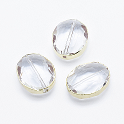 Clear Glass Beads, with Brass Findings, Faceted, Oval, Golden, Clear, 16x12x8mm, Hole: 1mm