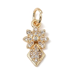 Rhombus Латунные микро проложить кубического циркония прелести, реальный 14 k позолоченный, с целью перехода в кольце, ромб, 14.5x7.5x3 мм, отверстие : 3.5 мм