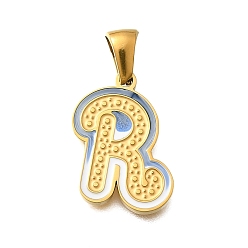 Letter R 304 подвески из нержавеющей стали, с эмалью, ионное покрытие (ip), лазерная резка, реальный 18 k позолоченный, Буква R, 18x14x1.5 мм, отверстие : 5.5x2.5 мм