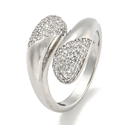 Платина Кольцо-манжета с кубическим цирконием из латуни с микропаве, открытое кольцо в форме слезы для женщин, без кадмия и без свинца, долговечный, платина, регулируемый