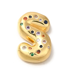 Letter S Латуни циркония кубической подвески, без кадмия, без никеля и без свинца, подвески с буквой az~z, реальный 18 k позолоченный, Письмо с, 30x20x7 мм, отверстие : 5x2.5 мм