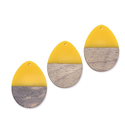 Золотистый Подвески из смолы и ореха, слеза, золотые, 38x28x4 мм, отверстие : 2 мм