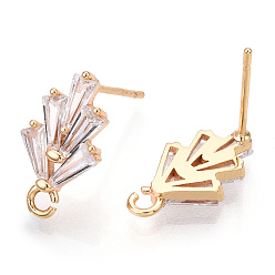 Real 18K Gold Plated Brass Cubic Zirconia Ear Stud Findings, with Loop, Nickel Free, Real 18K Gold Plated, 14.5x7.5mm, Hole: 1mm, pin: 0.5mm