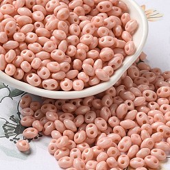 Розовый Непрозрачные акриловые бусины, двойное отверстие, овальные, туманная роза, 6x4.5x3.3 мм, отверстие : 1.2 мм, Около 14516 шт / 500 г