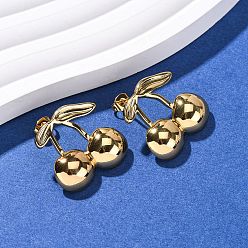 Настоящее золото 18K 304 серьги-гвоздики из нержавеющей стали в форме вишни, ионное покрытие (ip), реальный 18 k позолоченный, 22x23 мм