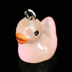 Легкий Лосось Подвески из светящейся полупрозрачной смолы, очарование утки, с платиновыми тоновыми железными петлями, светлый померанцевый, 21x17x12.5 мм, отверстие : 2.2 мм